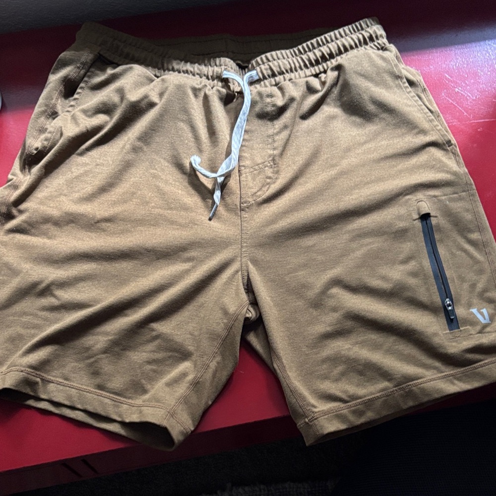 Vuori Men's Brown Athletic Shorts with Zipper Pocket